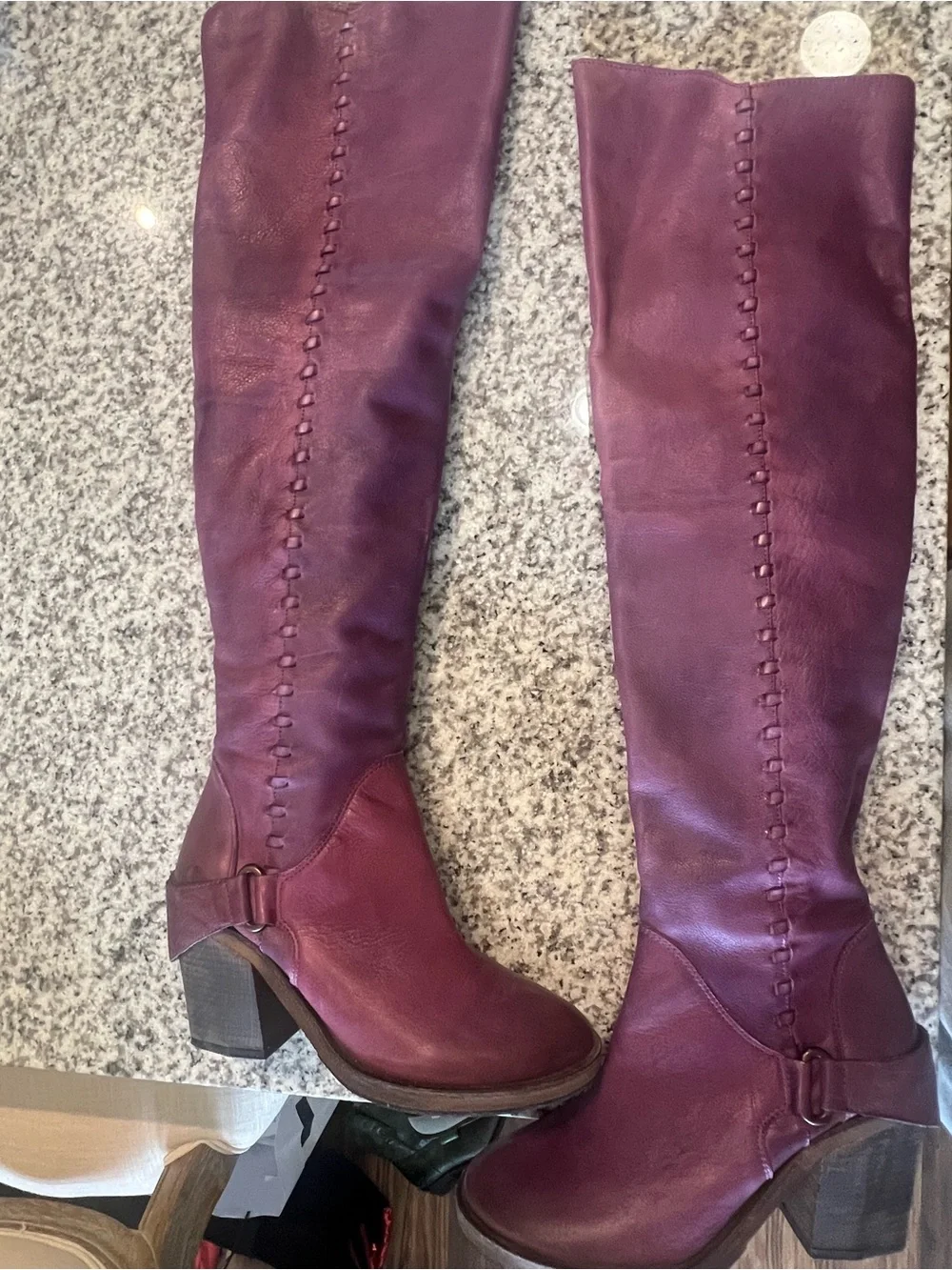 Free People Over-the-Knee Leather Boots in Deep Burgundy